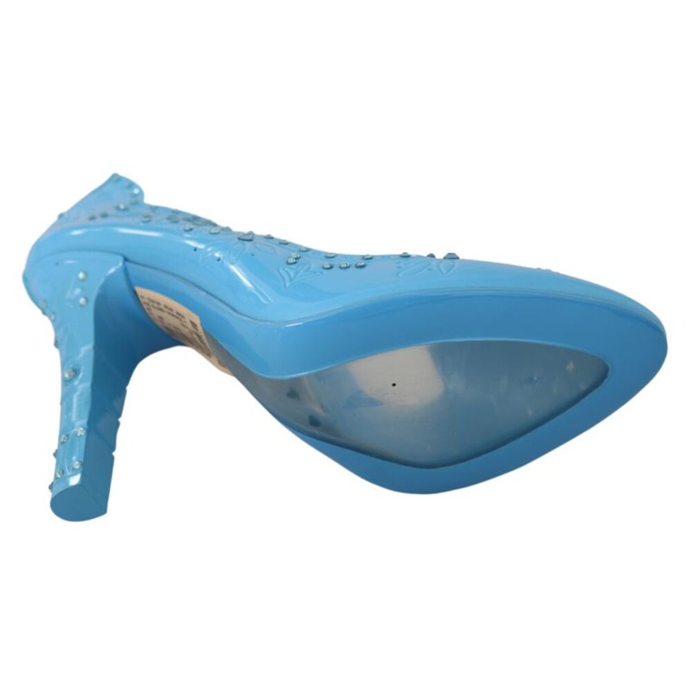 Dolce & Gabbana Blue Crystal Floral CINDERELLA Heels Women's Shoes